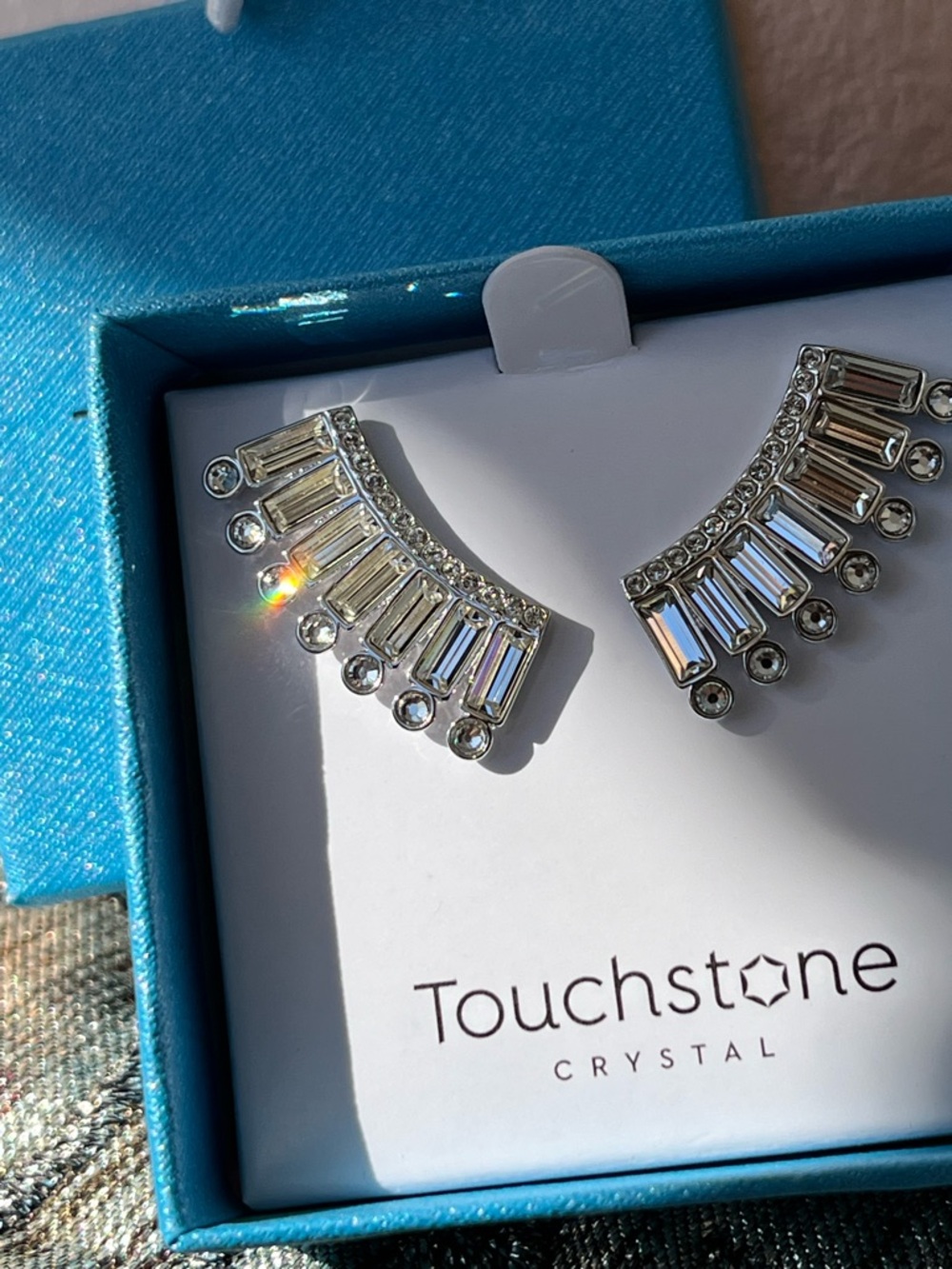 Touchstone Swarovski Crystals Exotic Fan Earrings BNIB $79 Retail Value - Picture 7 of 10